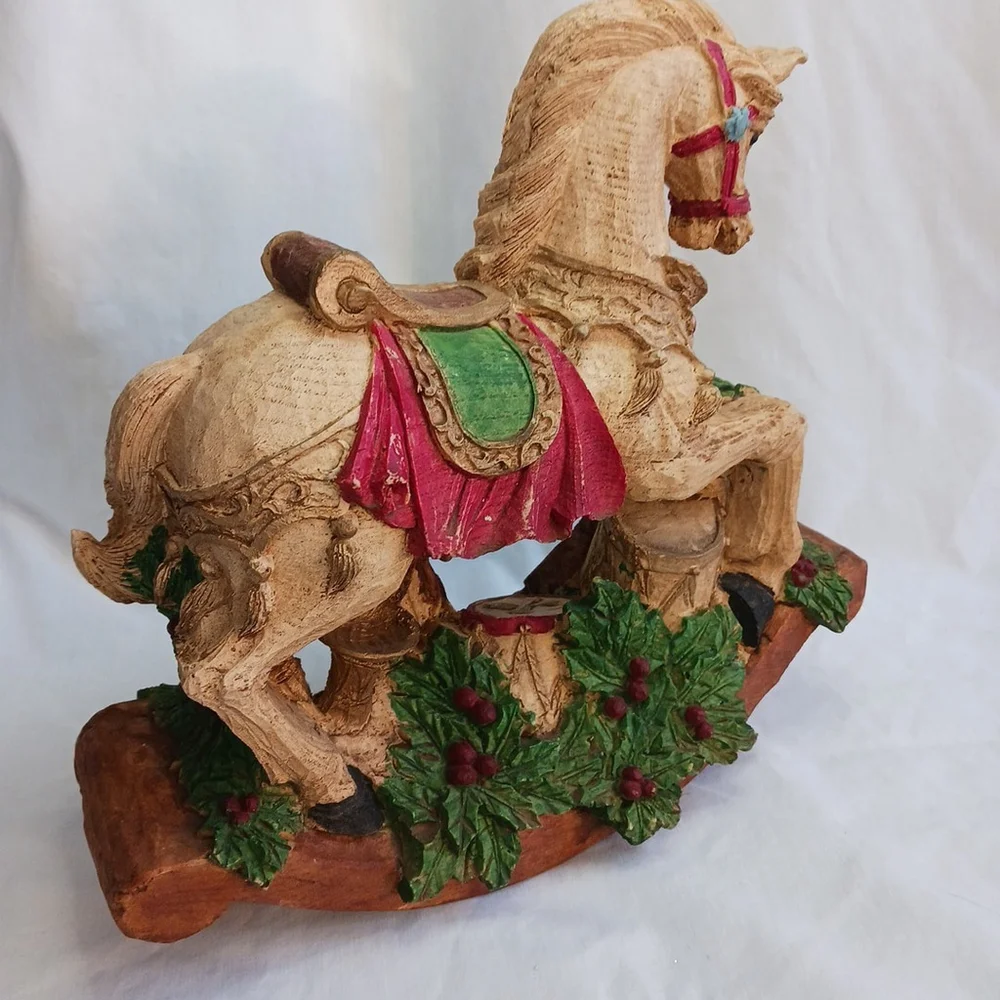 Resin Christmas Rocking Horse Violin Music 10x8x5